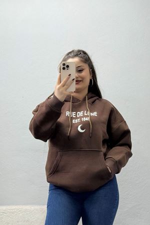Kadın Kapşonlu Baskılı Sweat Kahve Model TV-101287