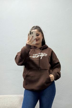Kadın Kapşonlu Baskılı Sweat Kahve Model TV-101459