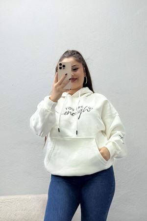 Kadın Kapşonlu Baskılı Sweat Ekru Model TV-101461