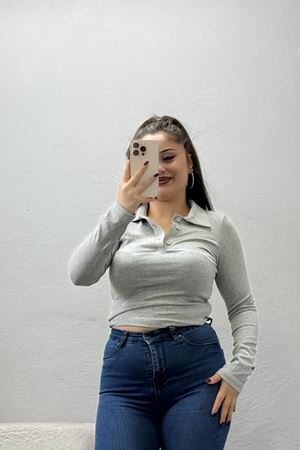 Kadın Buzzy Polo Yaka Body Gri
