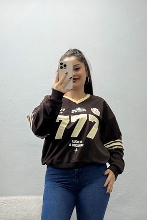 Kadın 2 İplik Çizgili Baskılı Sweat Kahve Model TV-101689