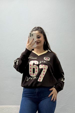 Kadın 2 İplik Çizgili Baskılı Sweat Kahve Model TV-101686