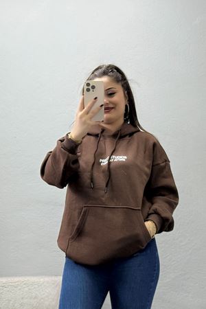 Kadın Kapşonlu Baskılı Sweat Kahve Model TV-101830