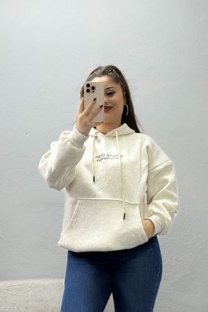 Kadın Kapşonlu Baskılı Sweat Bej Model TV-101831