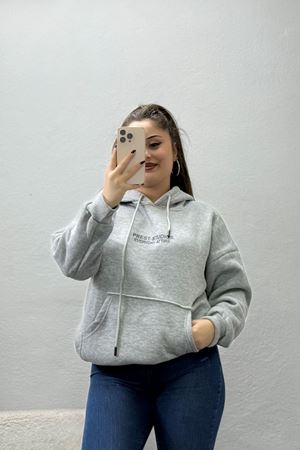 Kadın Kapşonlu Baskılı Sweat Gri Model TV-101844
