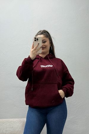 Kadın Kapşonlu Baskılı Sweat Bordo Model TV-101845