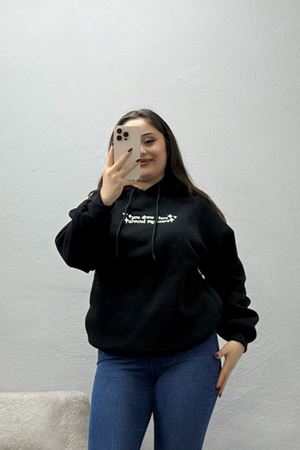 Kadın Üç İplik Kapşonlu Baskılı Sweat Siyah Model TV-101443