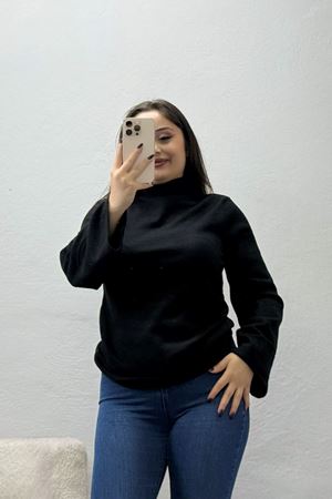 Kadın Yumoş Balıkçı Yaka Konik Kol Body Siyah