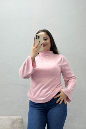Kadın Yumoş Balıkçı Yaka Konik Kol Body Pembe