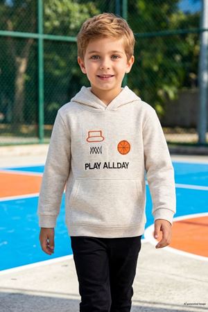 Kanguru Cepli Kapşonlu Çocuk Sweat Bej