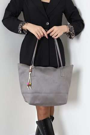 Kadın Aksesuar Detaylı Süet Kol Çantası Gri