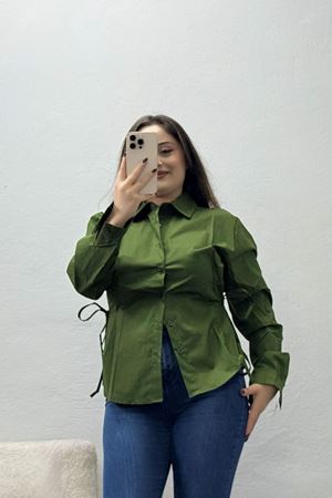 Kadın Yandan Bağlamalı Poplin Gömlek Haki