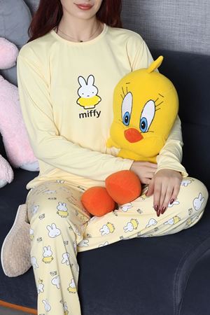 Kadın Soft Milan Baskılı Pijama Takımı Açıksarı