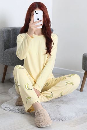 Kadın Soft Milan Baskılı Pijama Takımı Sarı
