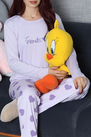 Kadın Soft Milan Baskılı Pijama Takımı Lila