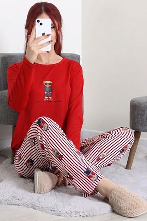 Kadın Soft Milan Baskılı Pijama Takımı Kırmızıayı