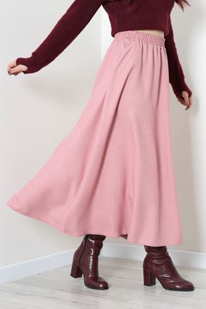 Kadın Yün Efekt Cepli Etek Pembe