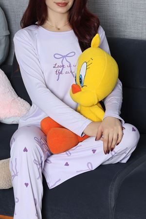 Kadın Soft Milan Baskılı Pijama Takımı Açıklila