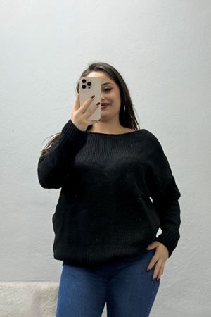 Kadın Düşük Kol Oversize Triko Kazak Siyah
