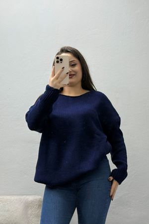 Kadın Düşük Kol Oversize Triko Kazak Lacivert