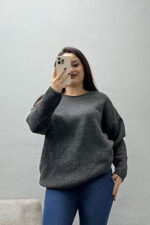 Kadın Düşük Kol Oversize Triko Kazak Antrasit