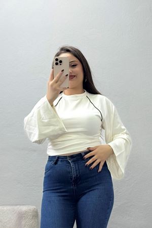 Kadın Biyeli Yan Büzgülü Modal Bluz Ekru