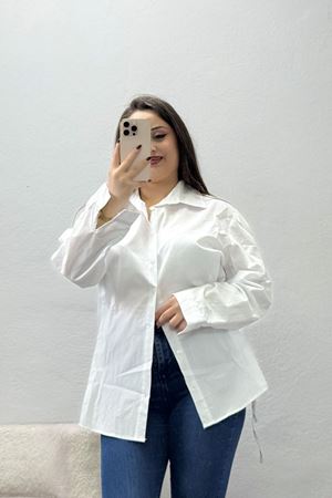 Kadın Yanları Bağlamalı Poplin Gömlek Beyaz