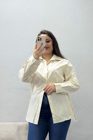 Kadın Yanları Bağlamalı Poplin Gömlek Krem