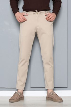 Gabardin Beli Bağcıklı Erkek Pantolon Taş