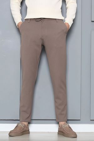 Gabardin Beli Bağcıklı Erkek Pantolon Vizon