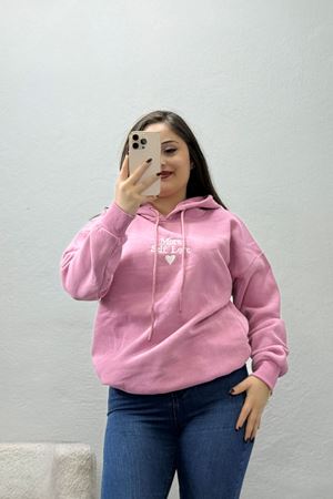 Kadın Üç İplik Kapşonlu Nakışlı Sweat Pembe Model TV-101439
