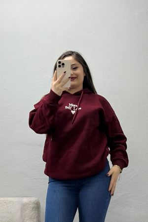 Kadın Üç İplik Kapşonlu Nakışlı Sweat Bordo Model TV-101442