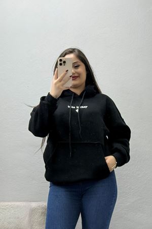 Kadın Üç İplik Kapşonlu Nakışlı Sweat Siyah Model TV-101526