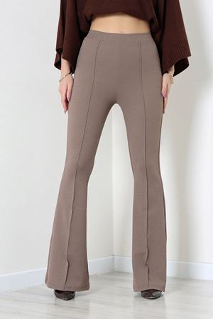 Kadın Ön Dikiş Detaylı İthal Krep İspanyol Paça Pantolon Mocha