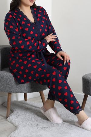Kadın Süet Büyük Beden 3'Lü Pijama Seti Laci
