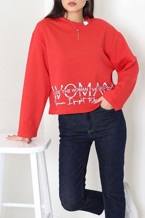 Kadın 3 İplik Şardonsuz Sweatshirt Kırmızı