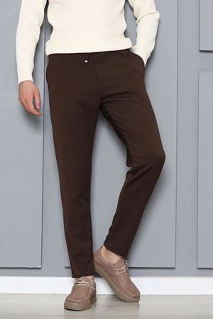 Gabardin Beli Bağcıklı Erkek Pantolon Kahve