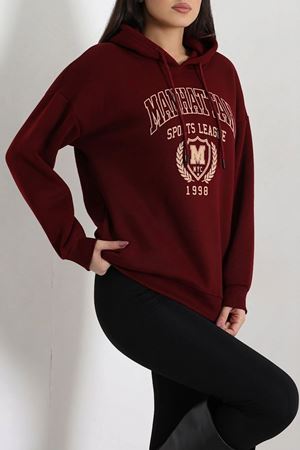 Kadın Üç İplik Kapüşonlu Baskılı Sweat Bordo Model TV-101838