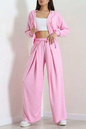Kadın Modal Belden Korse Ceketli Takım Pembe