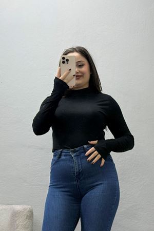 Kadın Parmak Geçmeli Body Siyah