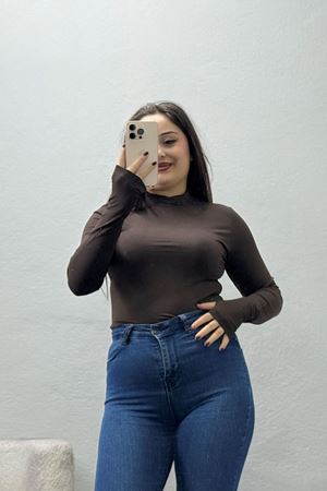 Kadın Parmak Geçmeli Body Kahve