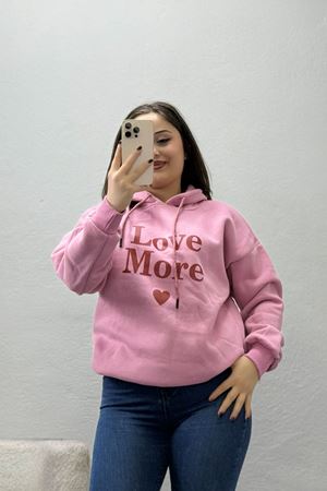 Kadın Üç İplik Kapşonlu Baskılı Sweat Pembe Model TV-101679
