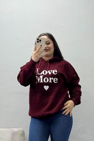 Kadın Üç İplik Kapşonlu Baskılı Sweat Bordo Model TV-101676