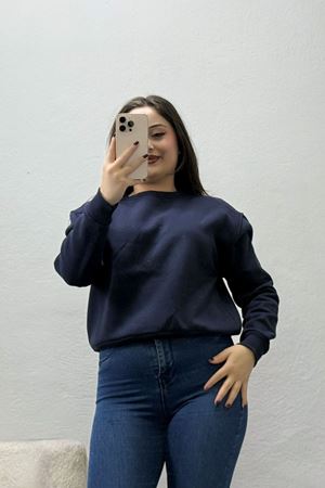 Kadın 3 İplik Bisiklet Yaka Şardonlu Sweatshirt Lacivert