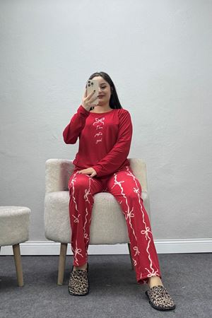 Kadın Soft Milan Baskılı Pijama Takımı Kırmızı