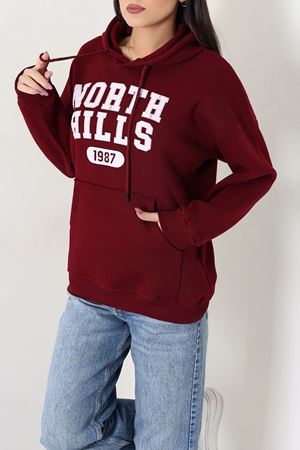 Kadın Kapşonlu Baskılı Sweat Bordo Model TV-101456