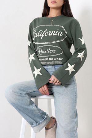 Kadın 2 İplik Baskılı Bisiklet Yaka Sweatshirt Haki