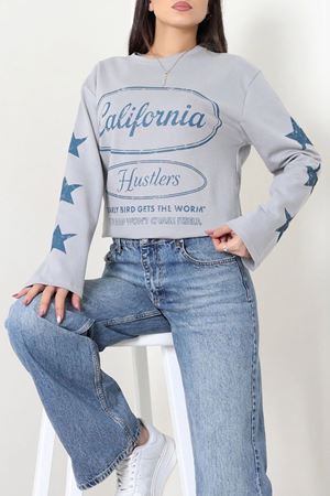 Kadın 2 İplik Baskılı Bisiklet Yaka Sweatshirt Dumangri