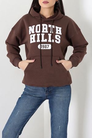 Kadın Kapşonlu Baskılı Sweat Kahve Model TV-101454