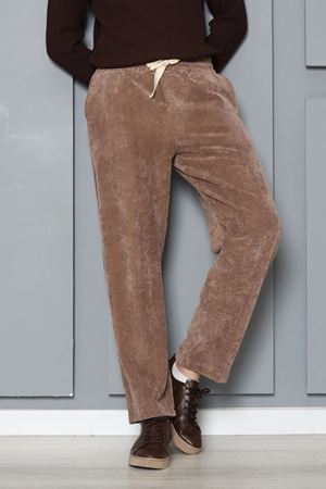 Erkek Beli Lastikli Kadife Baggy Pantolon Bej